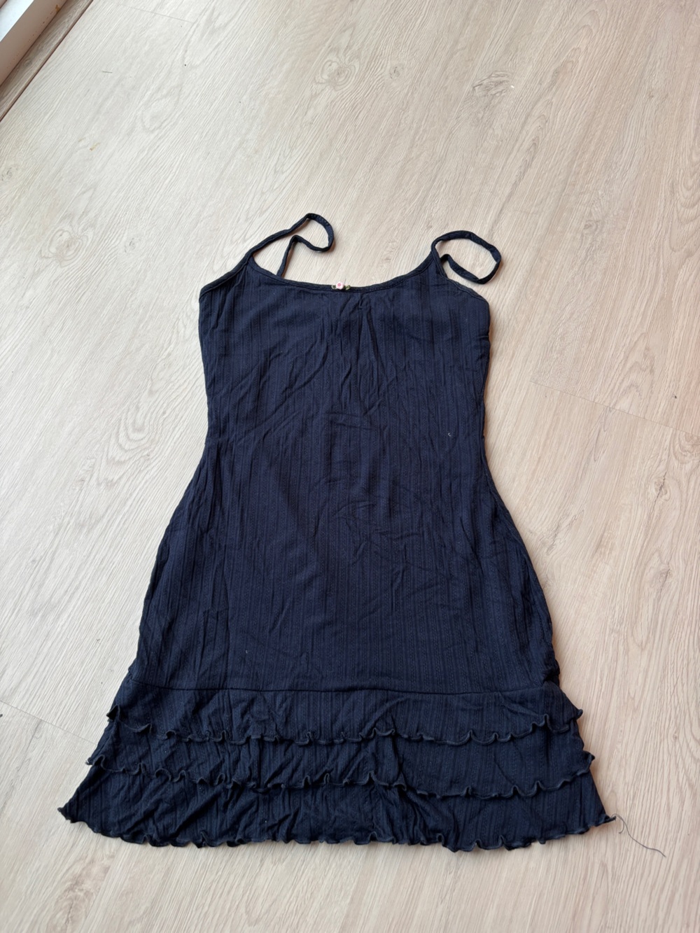 Windsor Navy Blue Ribbed Mini Dress with Ruffle Bottom